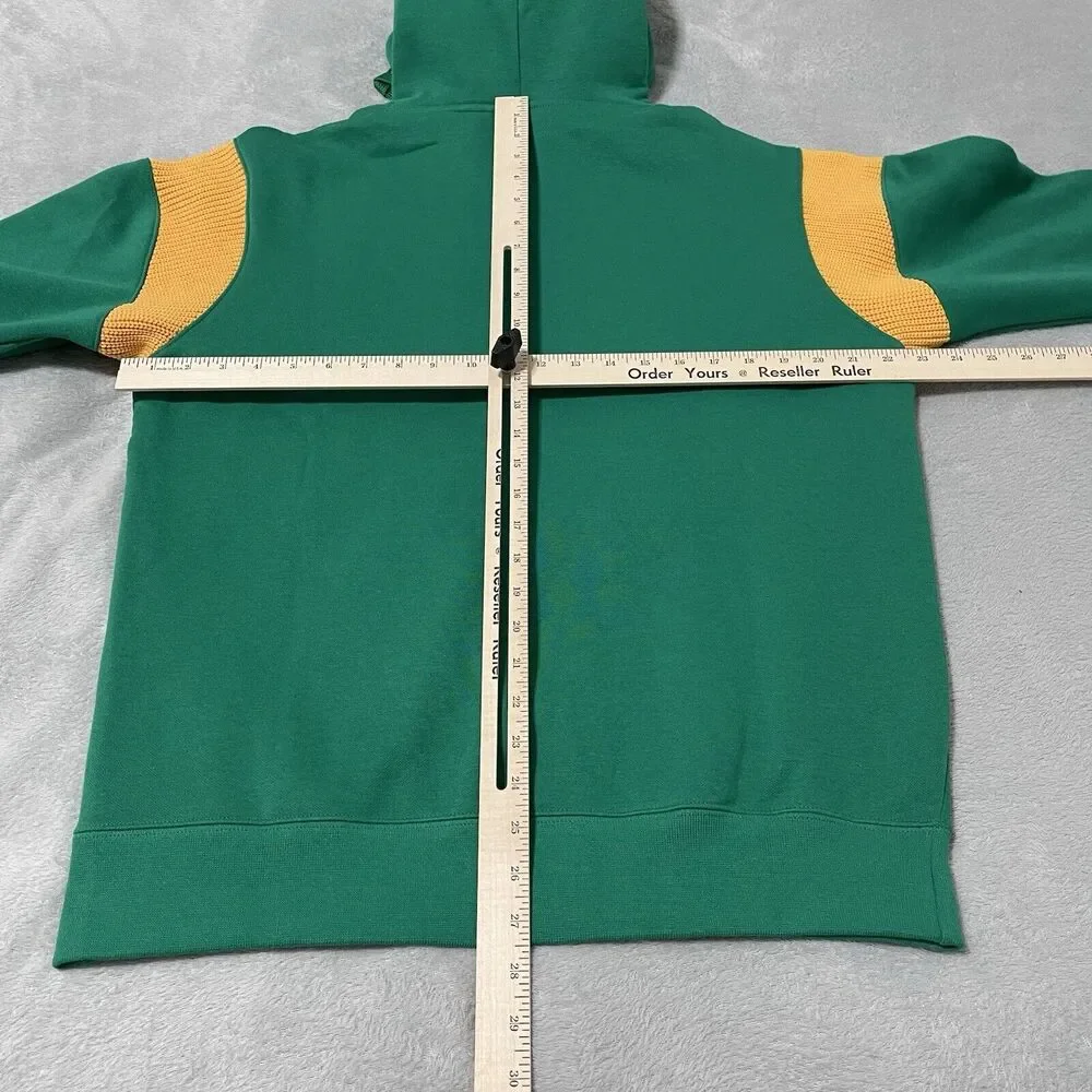 Champion Hoodie Mens Medium Green Yellow Varsity Style Colorblock Fleece Retro